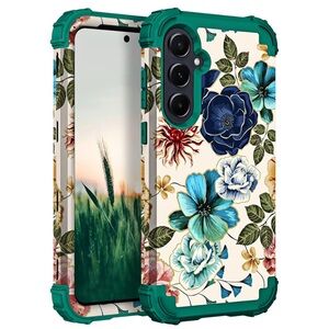 Galaxy A35 5G A55 Floral Teal Protective Phone Case 6.6”